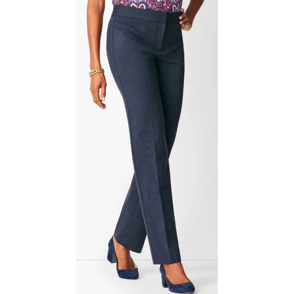 Talbots Italian Fabric Luxe Knit Herringbone Straight Leg Dress Pants Sz 12 Blue